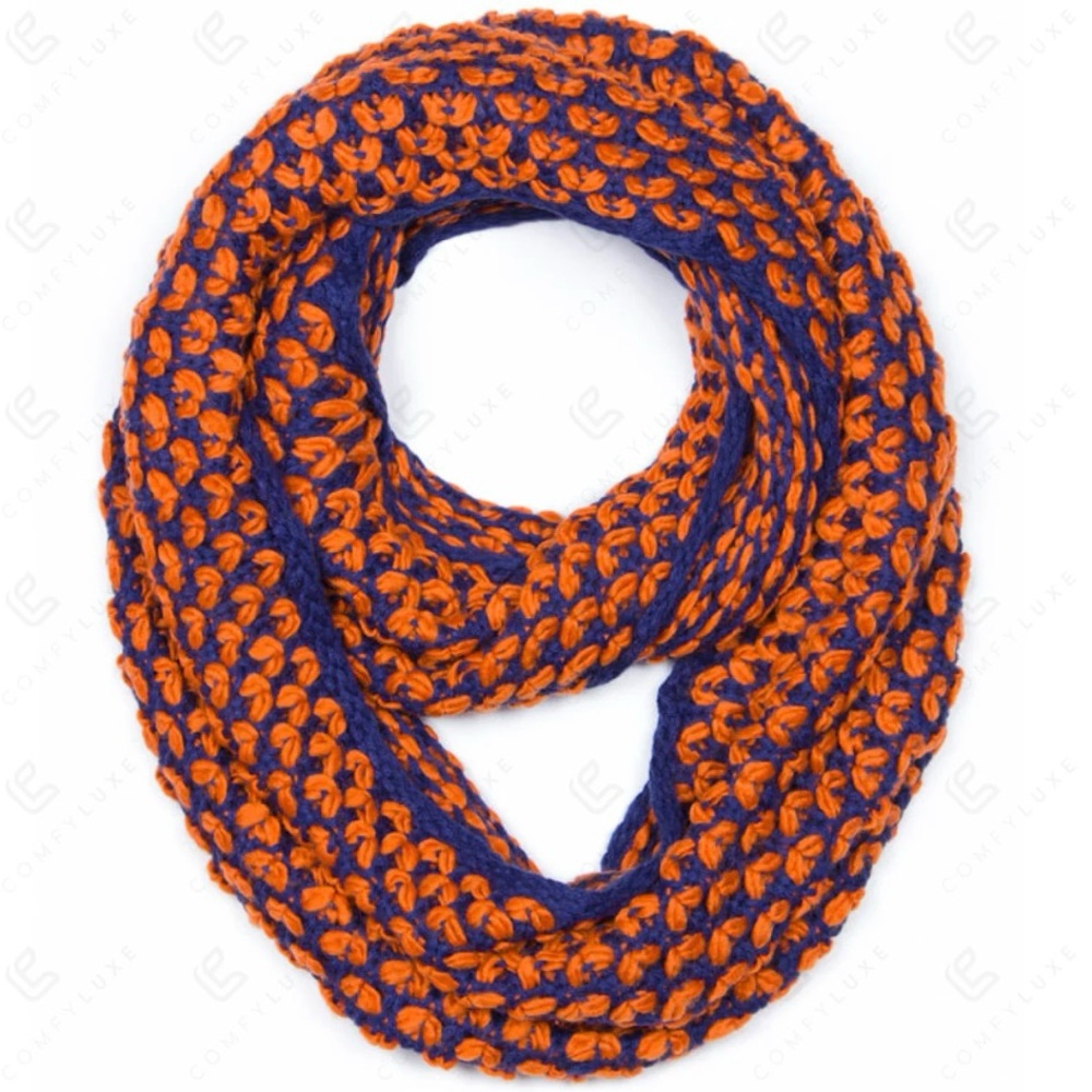 Orange and Blue Knit Infinity Scarf